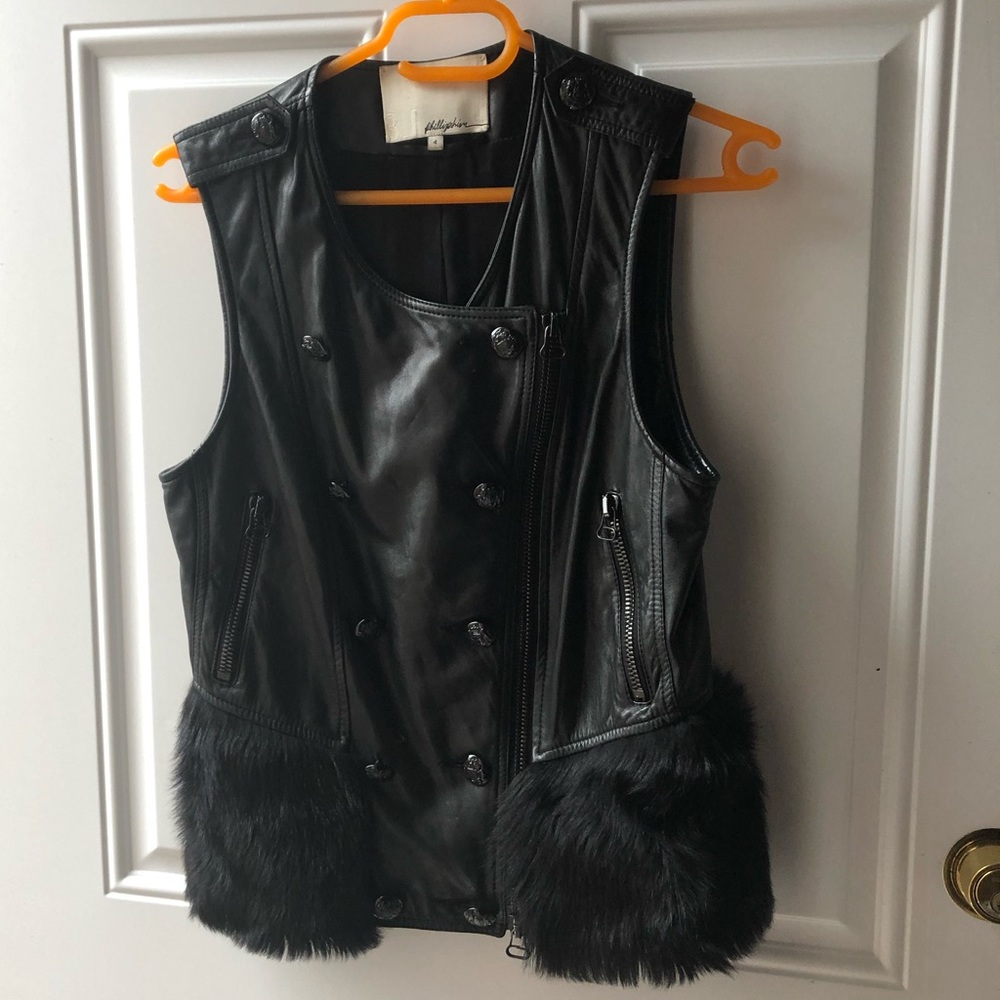 3.1 Phillip Lim Leather and Fur Trim Vest